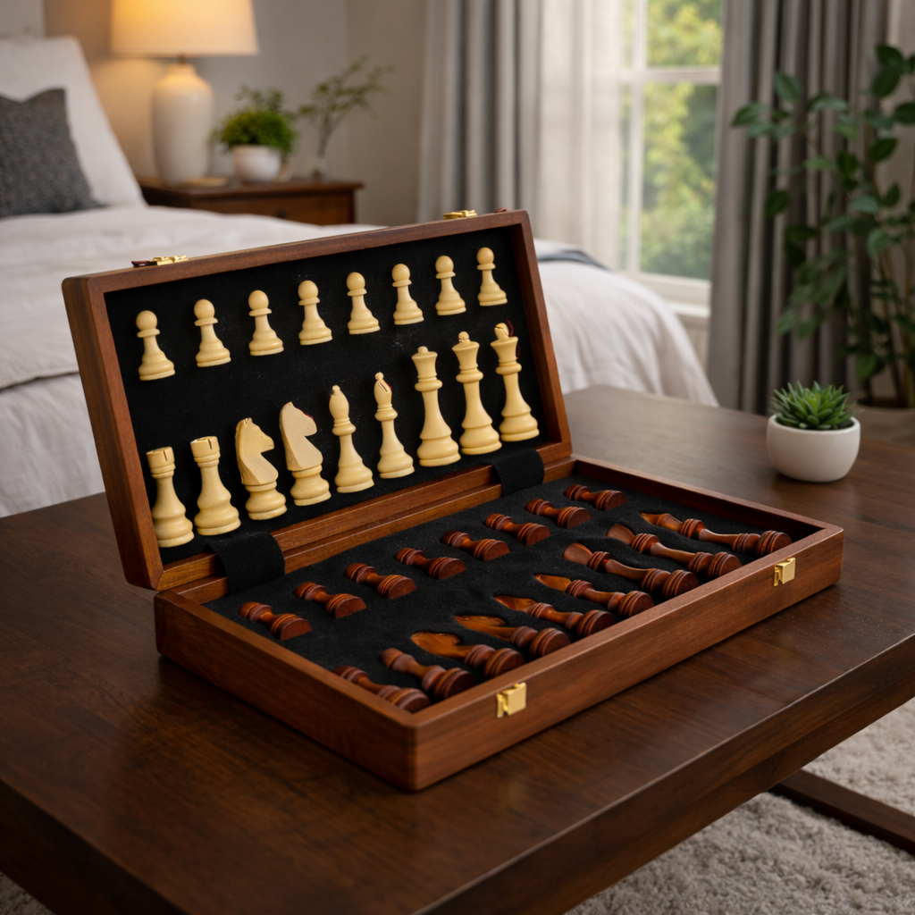 Jeu d'échecs en bois ouvert