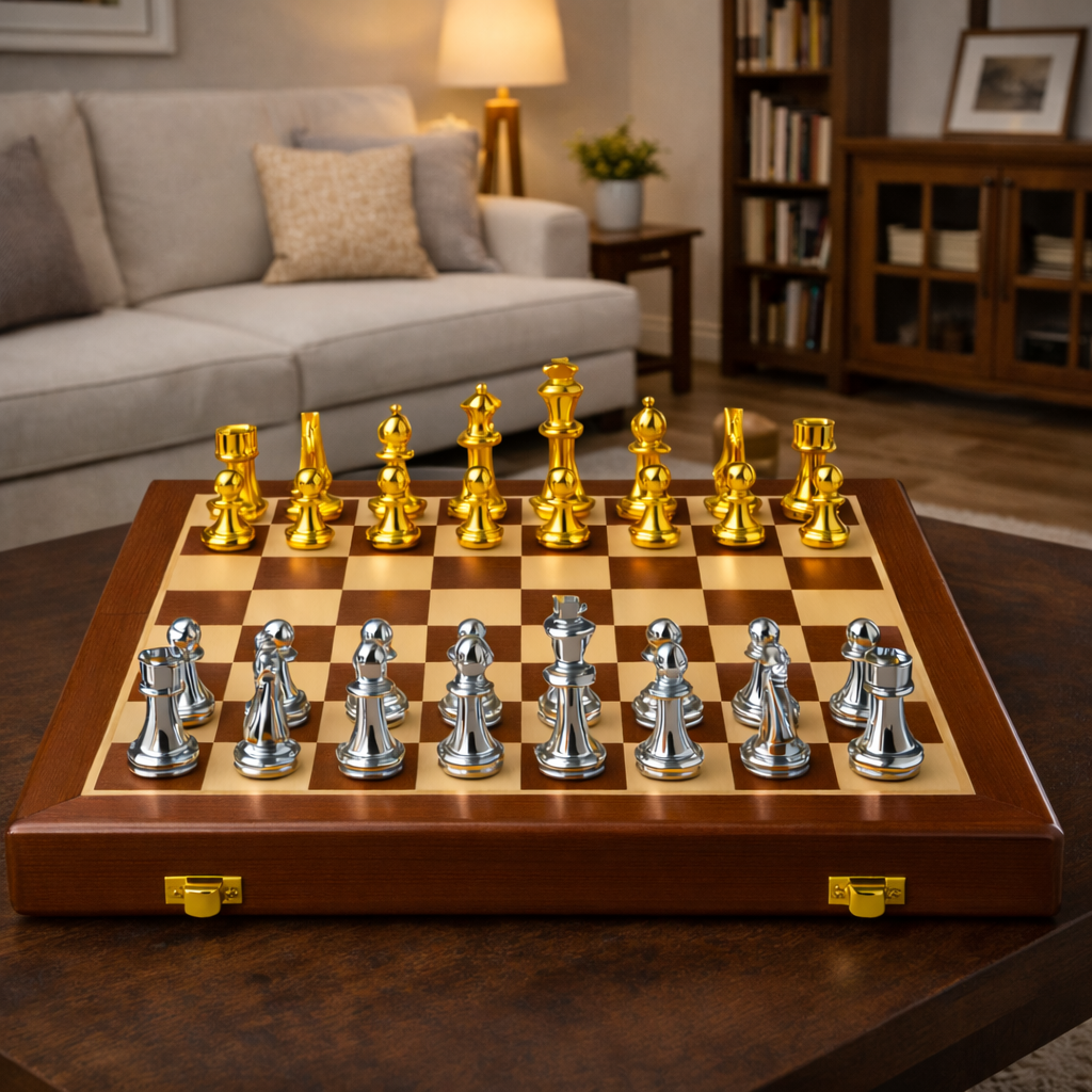 Jeu d'échecs en bois zinc