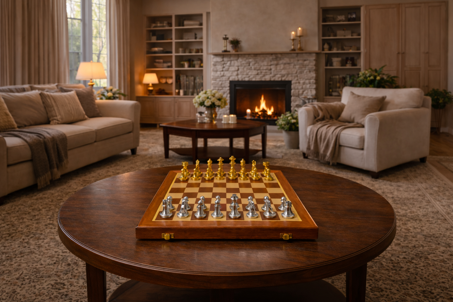Jeu d'échecs en bois et zinc argenté et doré